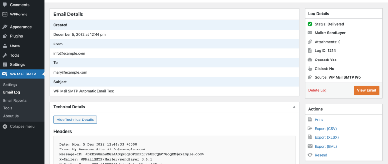 لوحة تحكم WP Mail SMTP
