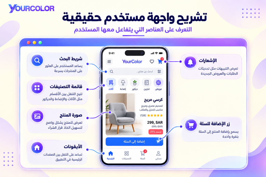 تشريح واجهة مستخدم حقيقية توضيح بصري للعناصر التي يتفاعل معها المستخدم