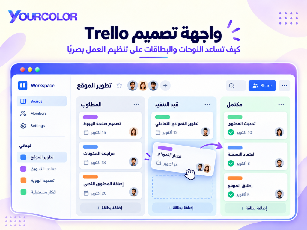 واجهة تصميم من داخل تطبيق تريلو trello واجهة تصميم من داخل تطبيق تريلو trello لتنظيم المهام.